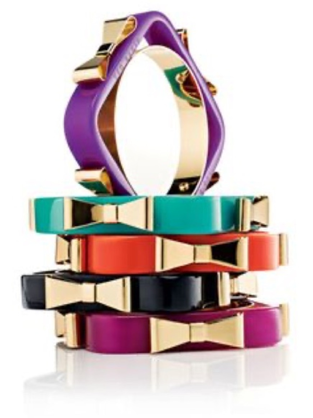 Ted Baker Signed “Charry” Fushia/Plum Acrylic Square Bow Bangle Bracelet.